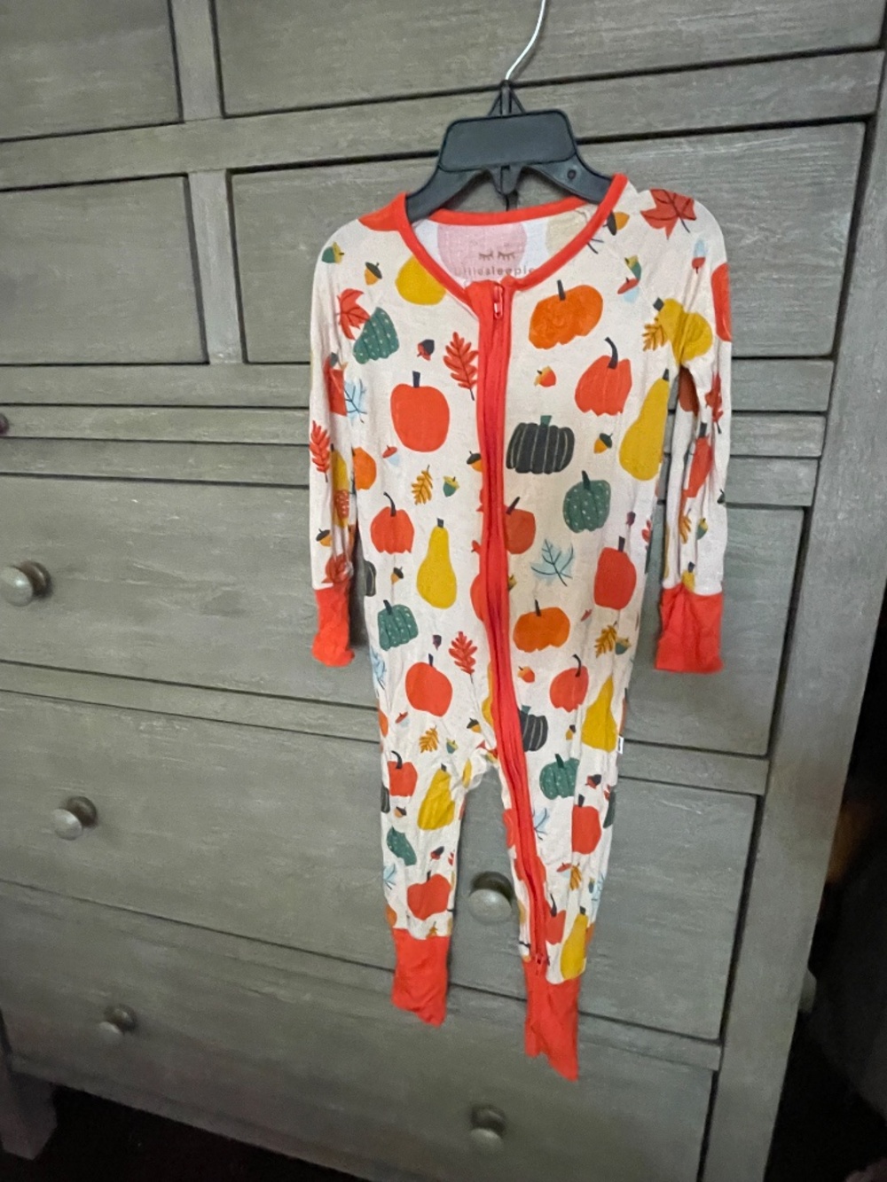 Little Sleepies Bamboo Zippy — Pumpkin/Fall Print — 6–12M — Excellent